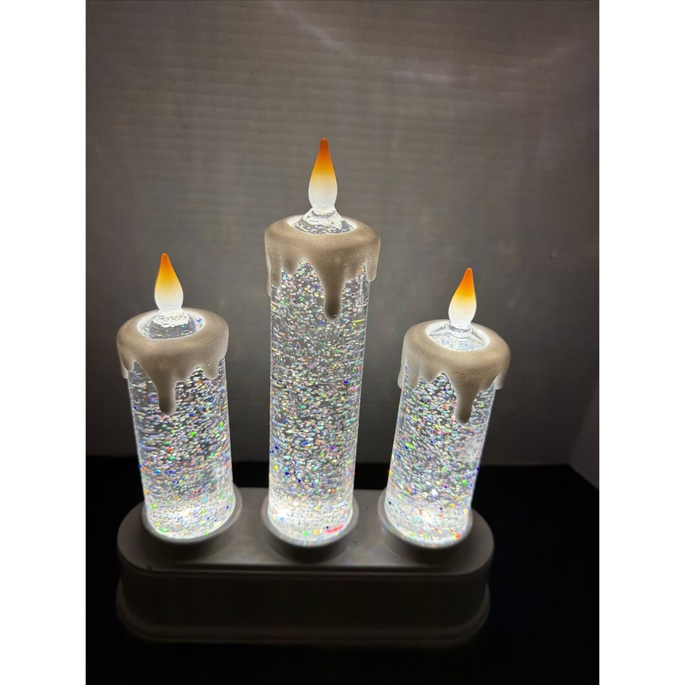 St. Nicholas Square Christmas Holiday Acrylic Candle Trio Shimmer Home Decor
